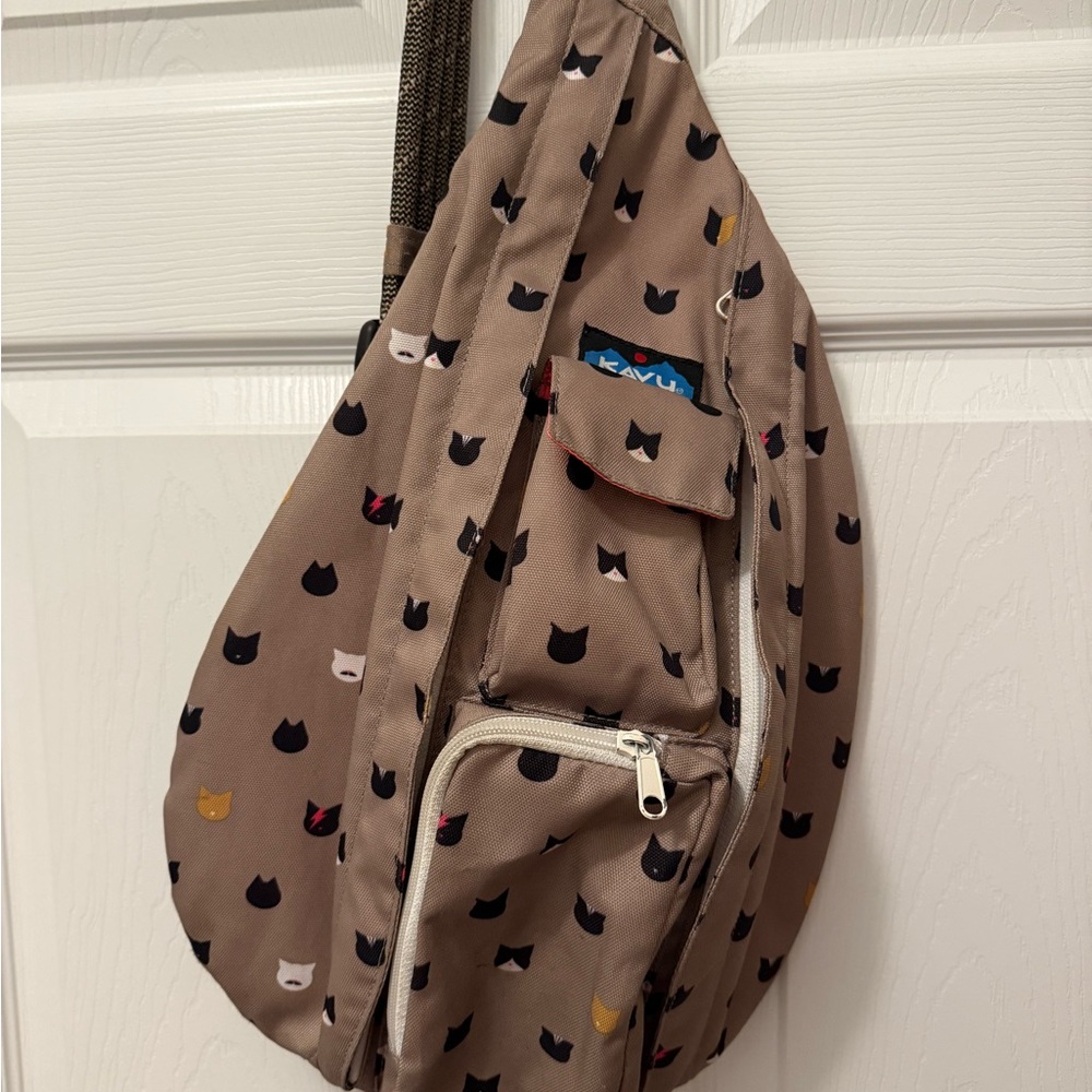Kavu Tan Cat Pattern Sling Bag